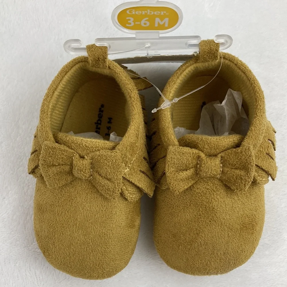 Gerber Tan Baby Moccasins with Bow NWT 3-6 mos